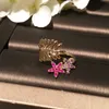 Otwarte regulowane diamentowe liście kwiatów cyrkonu ładne pierścionki luksusowe projektantów modowych pierścionków dla kobiet dziewcząt prezenty 8661104