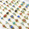 Wholesale 100pcs/Lot Bohemian Rings for Women Mix Styles Golden Plated Imitation Stone Fashion Jewelry Party Gifts Finger Joint Bands Size 16-19mm