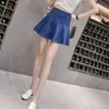 Koreanische Röcke Stil 2021 Skater Skort Sommer eine Linie Denim School Plissee Minirock Japanisch hohe Taille süße Jean Short Womens
