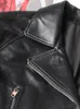 Lautaro Automne Court Noir Surdimensionné Dentelle Patchwork En Cuir Biker Veste À Manches Longues Lâche Femme Vêtements À La Mode Survêtement 210916