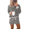 Leopard Print ملابس النوم نساء ربيع الصيف الأكمام الطويلة أنثى pajama مجموعة الأزياء الداخلية فضفاضة اثنين