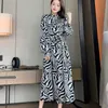 Zebra Spring Dress for女性用襟長袖ハイウエストヒットカラードレス女性ファッション服210531