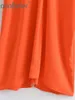 Mode décontracté Orange Satin robe été manches raglan col en V femmes lâche Midi plis détail femmes pulls 210604