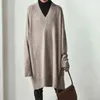SHIJIA autumn Long sweater female V-neck oversized Loose brown knitted jumper woman pullovers femme winter streetwear tops 211120