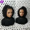 Africa American Women Braids Style Handgjorda fulla låda flätor peruk svart brunbre färg kort flätad spets front peruk med lockigt EN9630339