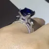 العلامة التجارية Choucong فريدة من نوعها المجوهرات الفاخرة 925 Sterling Silver Blue الياقوت الكبير CZ Diamond Party Eiffel Tower Wedding Ring273C