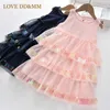 Love DDMMの女の子のドレス夏の甘いレースのメッシュスパンコール層状のケーキベストガーゼドレス3-8歳210715