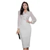 White Bodycon Dress for women Summer korea Long Lace Sleeve bow neck Sundress Sexy Ladies Office Midi Dresses 210602