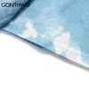 Gonthwid刺繍パズルタイ色の半袖ティーメンストリートウェアヒップホップカジュアル原宿コットンルーズファッションTシャツTOPS 210716