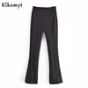 Klkxmyt Za Women Chic Fashion Side Split Flare Pants Office Wear Vintage a vita alta Slim Zipper Fly Pantaloni femminili Mujer 210527