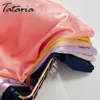 女性のためのTatariaシルクサテンスカートのための高級ウエストAラインエレガントな夏のピンクのミディ韓国風210629