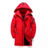 Winter Men's Long White Duck Down Jacket Fashion Hooded Thick Warm Coat Male Big Red Blue Black Brand Clothes 211110