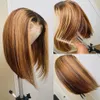 Brown Highlight blond bob de cheveux humains HD perruque de dentelle transparente pour les femmes Bobs courts perruques avant droites 360 frontal Prepluck Hairline 150% densité entièrement naturelle