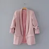 White Blazer Women Suits весна лето в трех четверти рукава тонкая куртка отдых Pink Blazer 201105