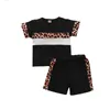 Conjuntos de roupas 2-6Years moda criança crianças meninos meninas meninas verão roupas leopard impressão patchwork t-shirts + shorts crianças roupas casuais