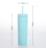 ¡17 colores en stock! Vasos delgados de acrílico de doble pared de 16 oz con tapa de paja Botella de agua delgada de plástico reutilizable Tazas jugosas aisladas Macron Color pastel DIY Taza personalizada