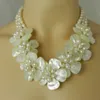 Beautiful Natural FW Pearl Flower Necklace White MOP Shell Bridal Wedding Jewelry