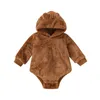 Barboteuses Né Enfants Chaud En Peluche Barboteuse Avec Des Oreilles Mignon Automne Hiver Solide Couleur À Manches Longues À Capuche Bosysuit Combishort Bébé Filles Garçons