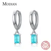 Exquisite Tourmaline Hoop Earrings Fashion Real 925 Sterling Silver Rectangle Paraiba Earring For Women Fine Jewelry Gift 210707