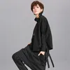 Eam gevşek fit siyah kurdele bölünmüş sweatshirt yeni yüksek yakalı uzun kollu kadınlar büyük boy moda bahar sonbahar lj200808
