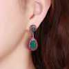 CWWZircons Micro Pave Pink Cubic Zirconia Green Emerald Dangle Water Drop Silver Engagement Party Earring for Women CZ868 210624283Y