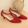 Damen-Pumps aus echtem Leder mit T-Riemen und Kitten-Absatz, quadratische Zehenpartie, elegante Damen, schlanke High Heels, Retro-Abendkleid-Schuhe für Damen, heiß