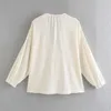 Yaz kadınlar vintage keten gömlek uzun kollu v yaka bluz gündelik en iyi şık bayan üstleri kadın haut femme 210709