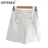 Kpytomoa Femmes Chic Mode avec Boutons Poches Bermuda Shorts Vintage Taille Haute Fermeture À Glissière Femelle Court Ropa Mujer 210317