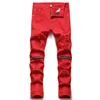 Nuevos pantalones vaqueros rojos elásticos rasgados Diseño De cremallera hasta la rodilla Pantalones vaqueros ajustados para Hombre Pantalones ajustados De Hip Hop Pantalones De Hombre