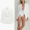 Za White Double Breasted Aangebouwde Blazer Dames Lange Mouwen Schouderpads Slanke Blazers Jas Vrouw Flap Zakken Bovenkleding Top 210602