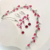 Earrings & Necklace Classic Red Zircon Wedding Jewelry Set For Women Silver Color Branch Bracelet Pendant Christmas Gift Dubai