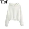 ONKOGENE Frauen Mode mit elastischen Borten abgeschnitten Hoodies Sweatshirts Vintage Langarm Fleece weibliche Pullover Chic Tops 201209