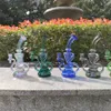 2021 Hookah Bong Glas DAB RUG Multi Color Peacork Green Recyler Water Bongs Rookleidingen 9 Inch Hoogte 14.4mm Vrouwelijk Joint met Quartz Banger