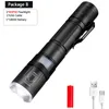 Flashlights facklor Strong Light LED Flashlamp XHP50 Zoom Torch Outdoor Portable Waterproof Lantern med pennhållare