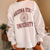 Vintage Stylish Cotton Letter Printing Pattern Sweatshirts Girl Women Oversized Hoodie Drop-shoulder Loose Casual Pullover 201030