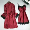 Fiklyc Marke volle Ärmel sexy Damen Robe Kleid Sets Spaghettiträger Nachthemd mit Bademantel weibliche Spitze Satin Nachtwäsche Set Y200429