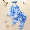 Baby tie dye outfits meisjes ruche lange mouw baby romper kleding set peuter meisjes tutu broek elastische kant broek pak 061112 189 y2