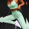 Solid Color Casual Sets for Women Skinny Stroje Dwuczęściowe Zestaw Fitness Siłownia Sporty Garnitury Biegowe Garnitury Przycięte Top Legginsy Zestawy Y0625