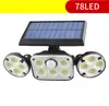 Sensor de movimento de luzes de segurança solar três cabeça 70led 78led 83cob painéis solares potência impermeável para jardim ao ar livre Wall Street DHL