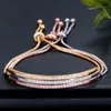 Bracelete de mulheres simples, micro incrustado com zircão e diamante, pulseira de arco de linha única, ajustável