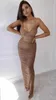 Kvinnor Sexig Lace Mesh Ruched Designer Midi Black Brown Bandage Dress Split Elegant kändis Bodycon Party Vestido 210527