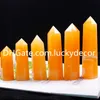 10 Pz Healing Fancy Giallo Calcite Punti di Cristallo Bacchetta Singola Terminata Torre Reiki Lucido 6 Sfaccettato Oro Steatite Pietra Energia Obelisco