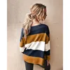 Moda Vintage Paski Kobiety Sweter Casual O-Neck Z Długim Rękawem High Street Jesień Swetry W624 210526