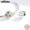 Wostu verão sério real prata esterlina 925 verão viagem encantos cor esmalte apto menina pulseira de bracelete DIY jóias CQC1530 Q0531