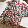 Vår sommar mode vintage rose print puff ärmar casual en linje klänningar kvinnor 210615