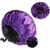 Double face couleur unie Satin bouton Bonnet réglable chapeau de nuit femmes sommeil casquettes bain chapeaux soins des cheveux