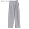 Streetwear pantalon à jambes larges femme pantalon de survêtement taille élastique gris droit femme pantalon ample Chic coréen Y2k pantalon femme 220104