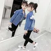 Enfants Manteau Sprig Enfants Vêtements Adolescentes Filles Princesse Jeans Vestes Fleur de dentelle rose Pour Enfants bébé Denim Tops 210622