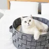 Home Cotton with velvet Universal Round Cat Bed Basket Nest Cotton Rope Woven Warm Pet Sleeping Bed House Scratching Mat Pad 210713