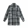 Za Textured Weave Plaid Jacket Women Vintage Long Sleeve Frayed Overshirt Female Chic Plus Size Winter Coat Top 210602